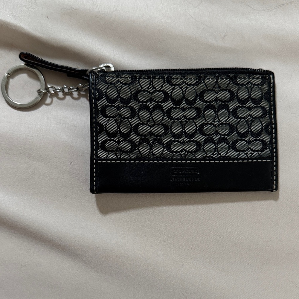 Coach Signature Black and Gray Keychain Pouch
